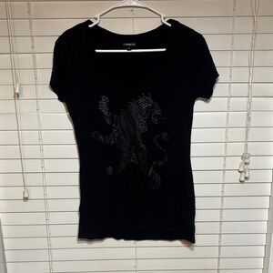 Express Black Tee with Lion Graphic